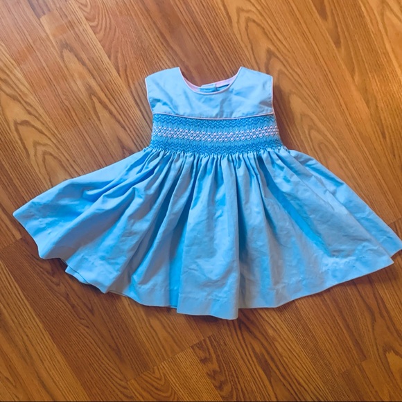 Vintage Other - Vintage Baby Blue & Pink Smocked Embroidered Dress With Bow Ties in Back 12 M